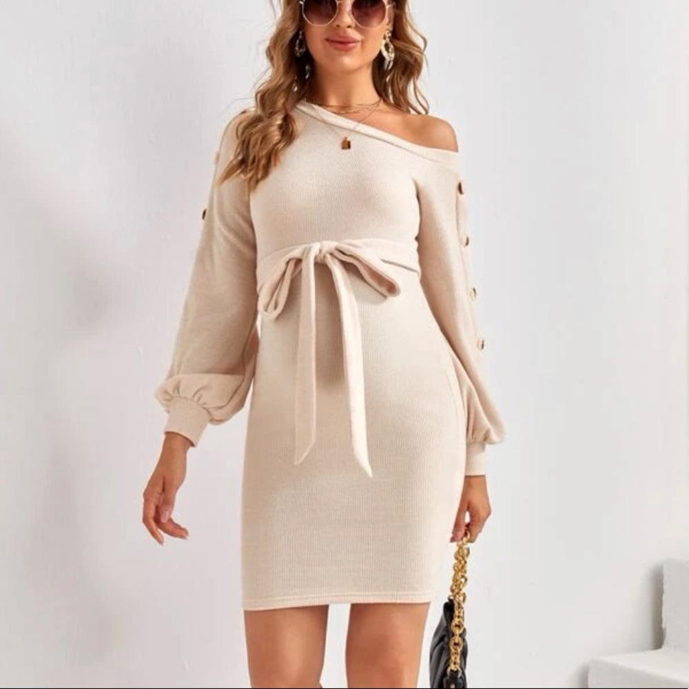 SHEIN Maternity Asymmetrical Belted Knit Dress